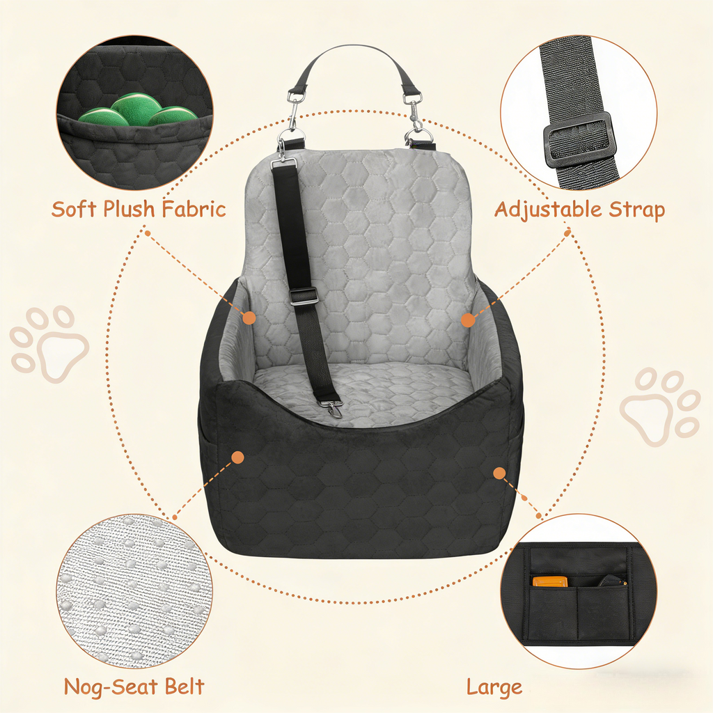 Small/Medium Dogs - Dog Booster Seat with Safety Straps & Non-Slip Base