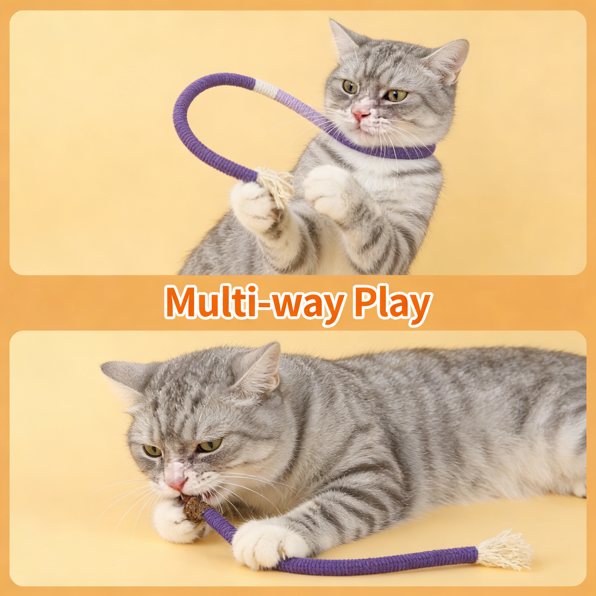 Cat Chew Rope Toy for Indoor Cats, 23.6 Inch Color Block Cotton Rope with Catnip, Safe Teething Toy for Boredom Relief and Dental Health