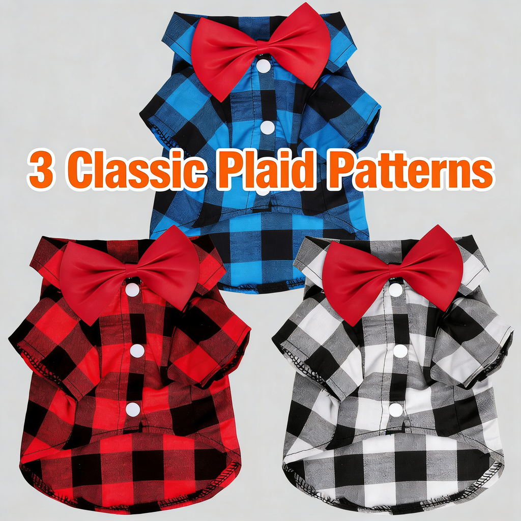 Tongcloud 3 Pack Plaid Puppy Cat Shirt - Cute Dog & Cat Shirts for Medium Dogs & Cats - Birthday Party & Holiday Photo
