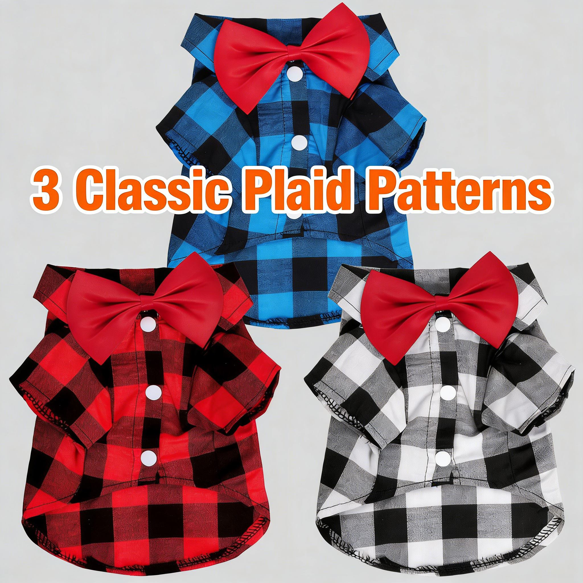 Tongcloud 3 Pack Plaid Puppy Cat Shirt - Cute Dog & Cat Shirts for Medium Dogs & Cats - Birthday Party & Holiday Photo