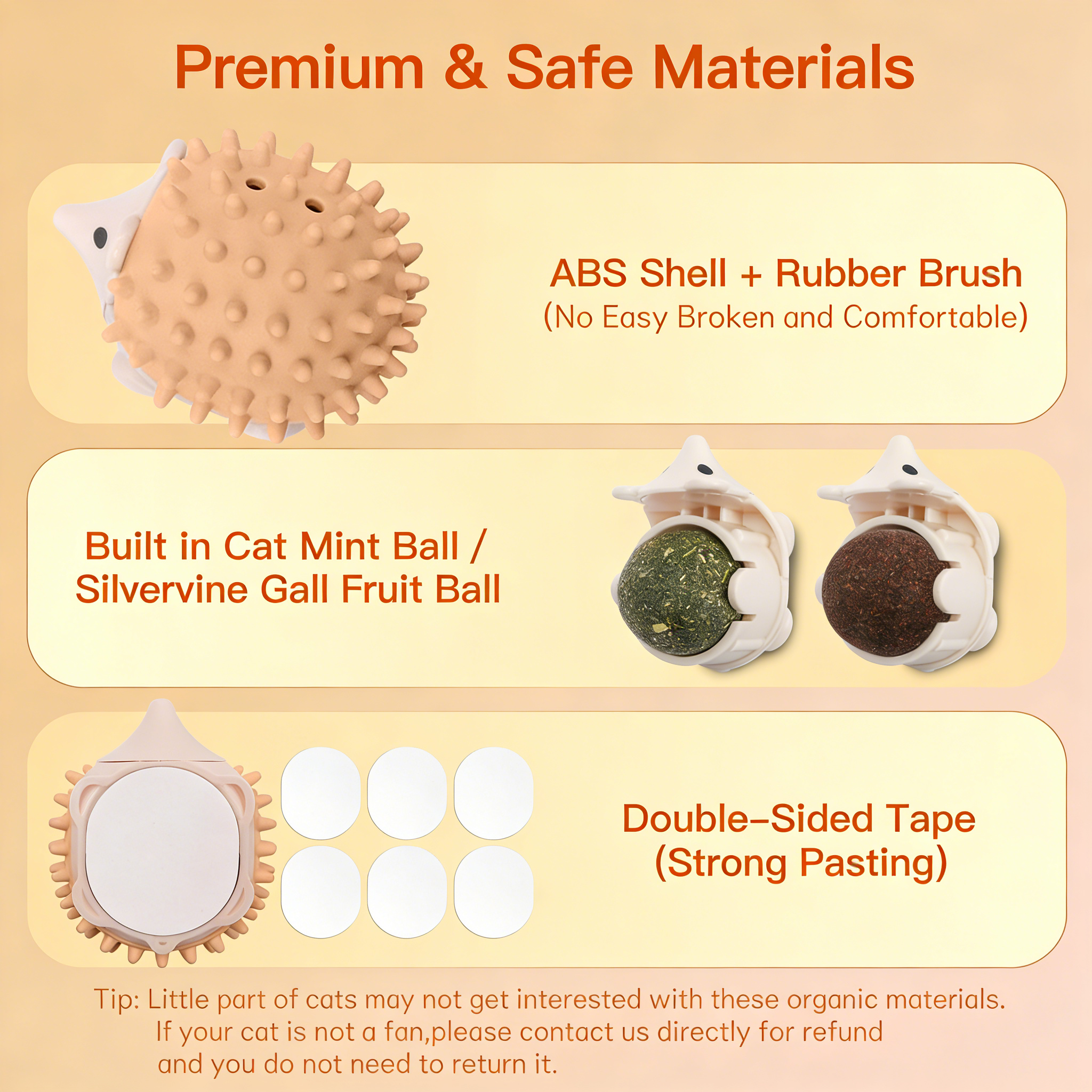 3 PCS Catnip Toys Self-Grooming Cat Brush with Catnip Ball & Gall Fruit