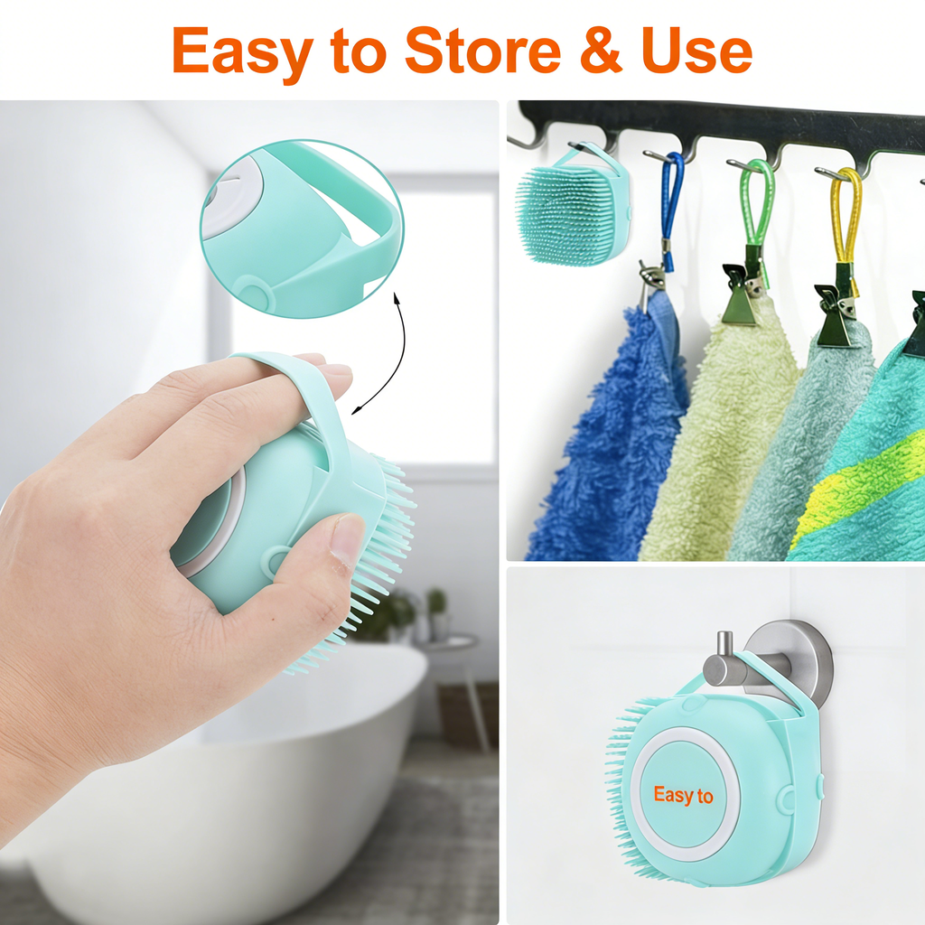 Pet Bath Massage Brush Puppy Dog Cat Grooming Cleaning Soft (Blue)