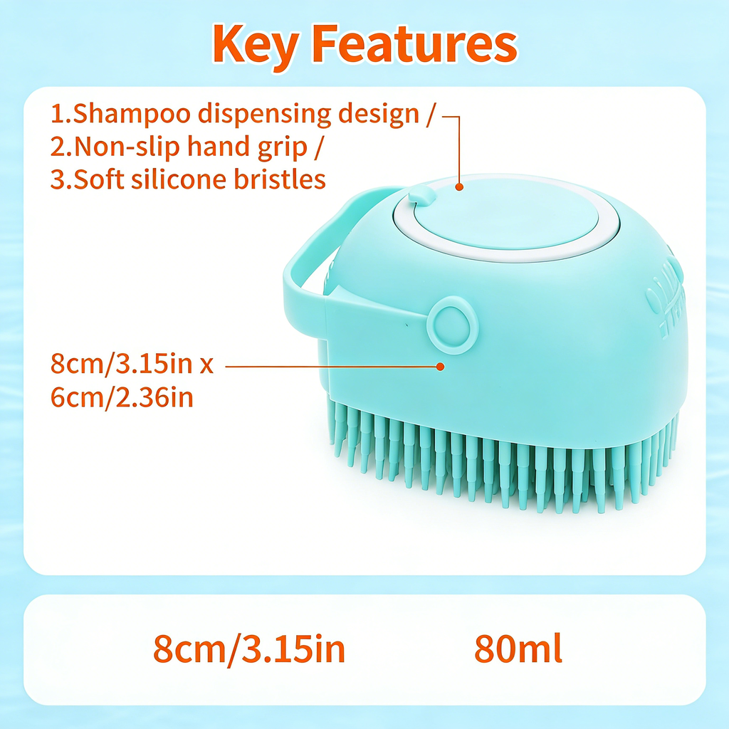 Pet Bath Massage Brush Puppy Dog Cat Grooming Cleaning Soft (Blue)