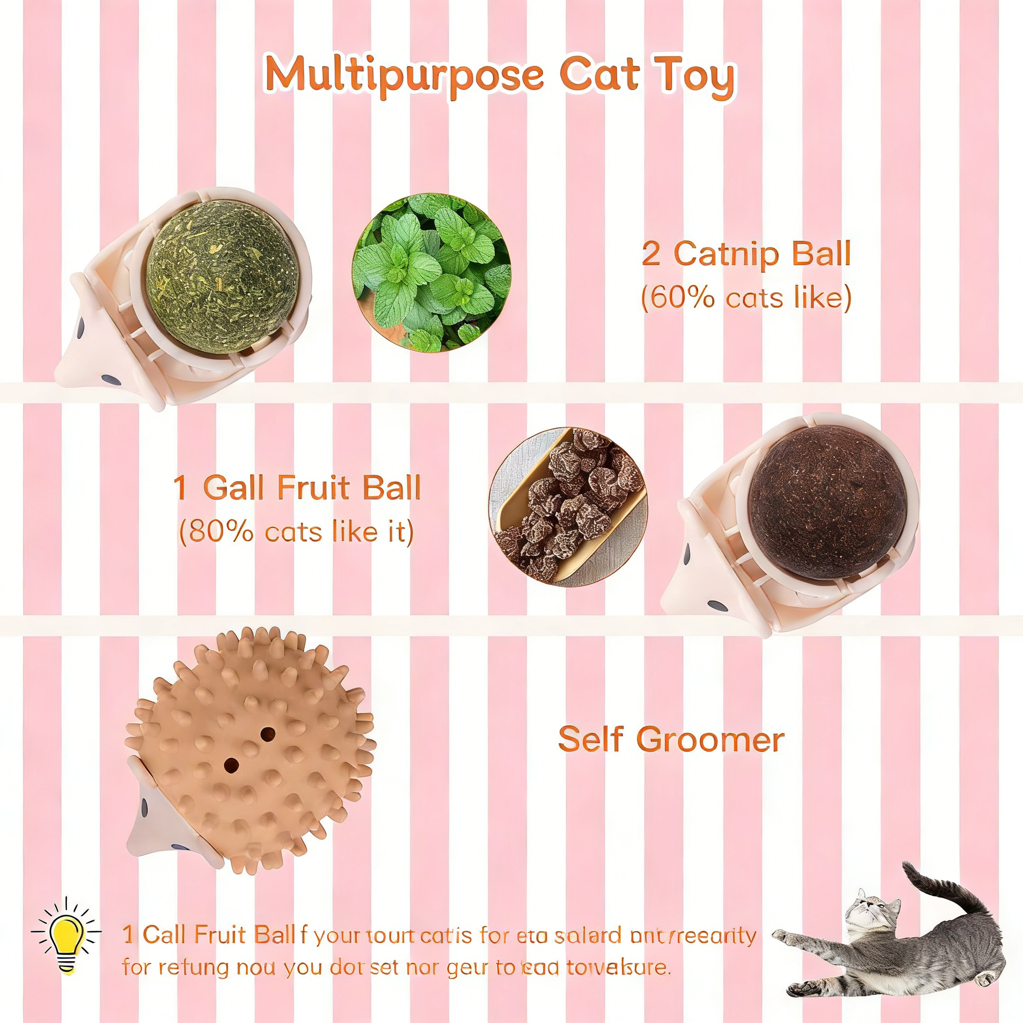 3 PCS Catnip Toys Self-Grooming Cat Brush with Catnip Ball & Gall Fruit