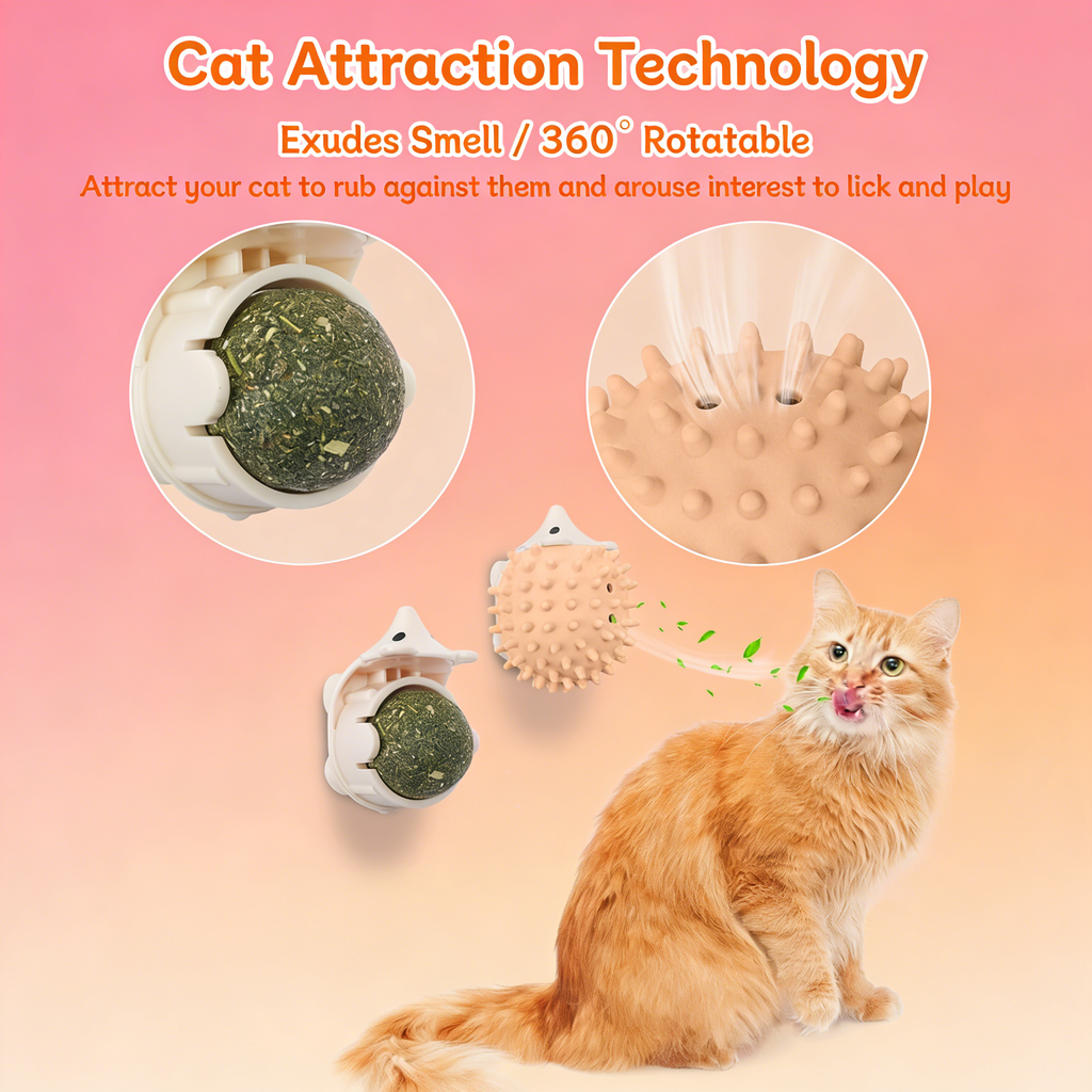 3 PCS Catnip Toys Self-Grooming Cat Brush with Catnip Ball & Gall Fruit
