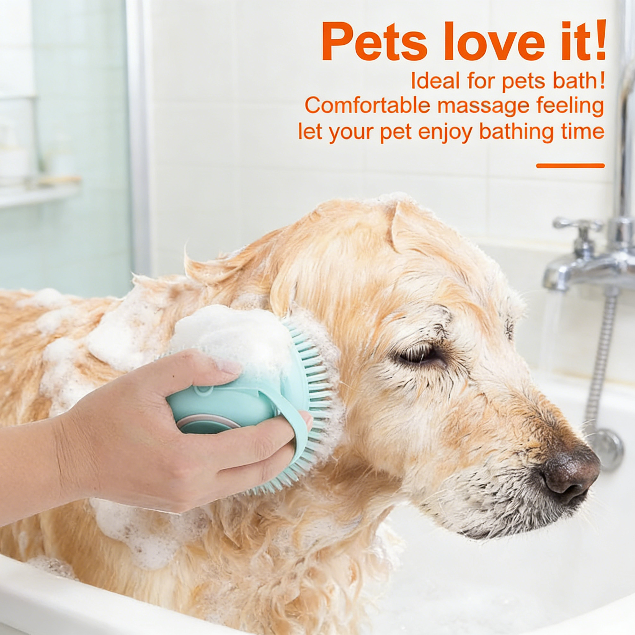 Pet Bath Massage Brush Puppy Dog Cat Grooming Cleaning Soft (Blue)